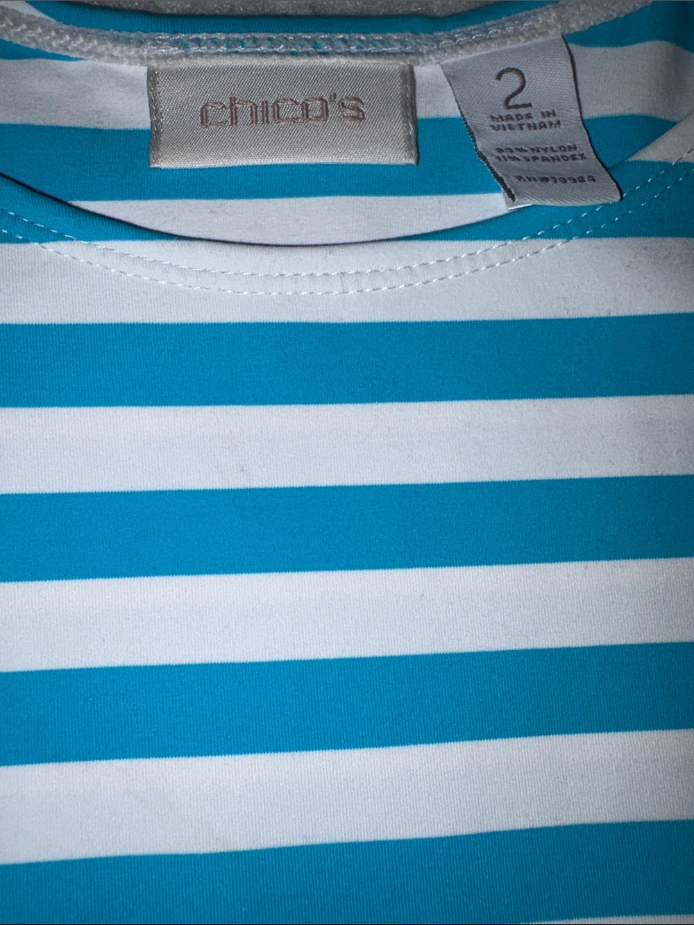 Chico’s Travelers Turquoise & White Striped Coastal Grandmother Tank Size 2